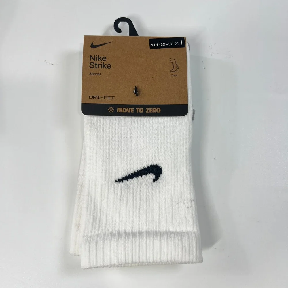 Nike Strike Soccer Crew Socks Youth XS‎ 13C-3Y White Black Dri-FIT DH6620-100